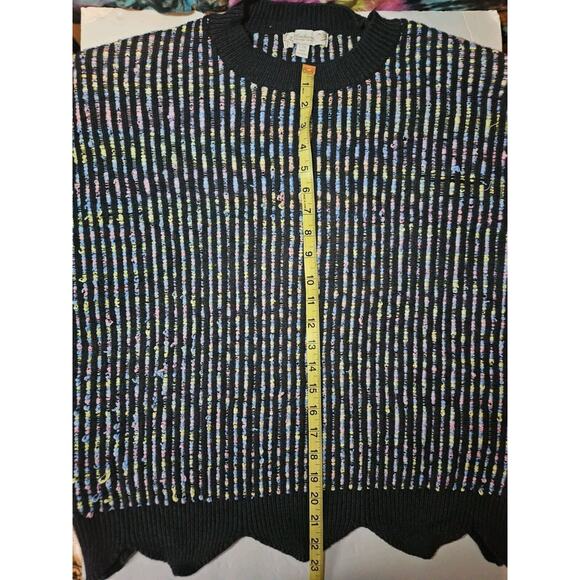 90s Susan Betrd Weekend Navy Yellow Pink Textured Stretch Sweater Size L/XL - Picture 7 of 8